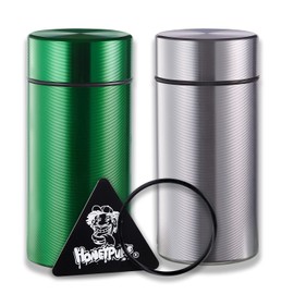Honeypuff Smell Proof Jar, Portable Airtight Storage Container With Silicone Ring, 42ml Multi-Use Aluminum Stash Bottle for Coffee, Herb & Spice Keep Fresh(Green-Silver)