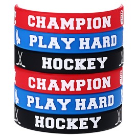JewelryWe Eishockey Silikon Armband Sportarmband: 6 Stück Hockey Silikonarmbänder Motivationsarmband Set für Kinder und Erwachsene, Hockey Team Partyzubehör Geschenk für Sport Mottoparty