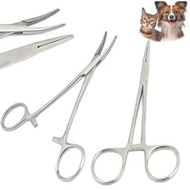 OdontoMed2011 5" Ears/Nose Hair Puller Straight & Curved Full Serrated, Stainless Steel Home Hemostat Locking Forceps, Grooming Tool 2pcs Set