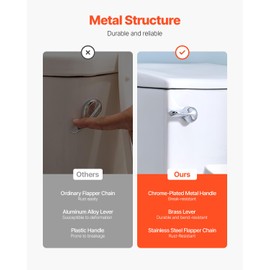 VEVOR Toilet Handle Replacement Kit, Front Mount Universal Toilet Handle, Toilet Handle Lever with Stainless Steel Flapper Chain, Toilet Flush Handle Fits Various Toilet Tanks, Chrome Finish, Silver