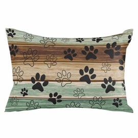 Sldyababtku Outdoor Waterproof Pillow Covers 20x12 Inch Set of 2, Retro Teal Old Wooden Boards Farmhouse Style Pet Paws Decorative Throw Pillow Cases for Patio Furniture Garden Decor