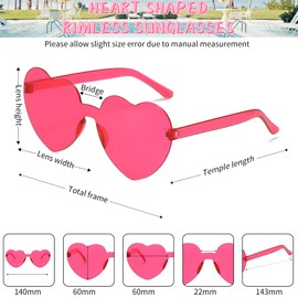 Colrea 24 Pairs Heart Sunglasses for Women Men, Trendy Heart Shaped Rimless Transparent Sunglasses, Colorful Frameeless Heart Glasses, Bachelorette Party Favors