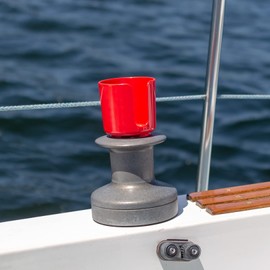 Winch Caddy Plus Drink Holder for Sailing Winches and Scotty Fishing Rod Mounts - Holds Coffee Mugs, Tumblers, and Koozies (Red)