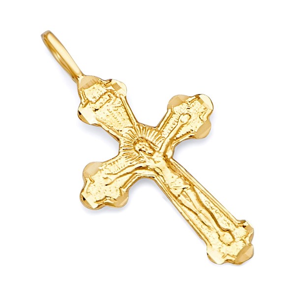 14k REAL Yellow Gold Crucifix Jesus Cross Religious Charm Pendant