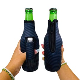 12 oz Beer Bottle Handler - Neoprene Bottle Sleeve with Pocket Handle - Insulated Beer Sleeves, Blacked Out USA Flag