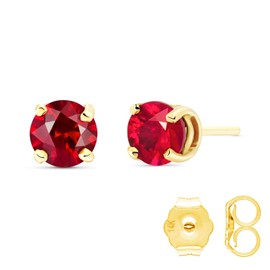 Galaxy Gold GG 14K Solid Yellow Gold Natural Ruby Earrings for Women, Fine Jewelry