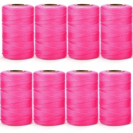 Woanger 8 Rolls Mason Line 500 Feet Length Braided Mason Nylon String Masonry Nylon Twine for Construction Gardening Crafting DIY Project Workshop (Fluorescent Pink)