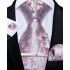 DiBanGu Mens Silk Tie Handkerchief Pink Floral Necktie and Pocket