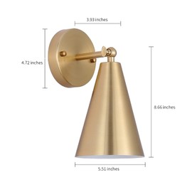 MWZ Gold Battery Operated Wall Sconces Set of Two,Wireless Indoor Led Lighting with Remote Control, Modern Dimmable 2 Color Temperatures Adjustable Angle Wall Mount Lamp with Brass Metal Shade