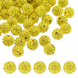 PATIKIL 10mm Rhinestone Clay Beads for Jewelry Making, 100 Pack Round Ball Polymer Clay Crystal Charm Beads for Craft Decor Necklace Chain Bracelets DIY, Lemon Yellow