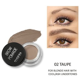 PHOERA Eyebrow Pomade Waterproof 24 Hours Long Lasting Sweat Resistant Brow 6 Colours Cream Gel (02 Taupe)