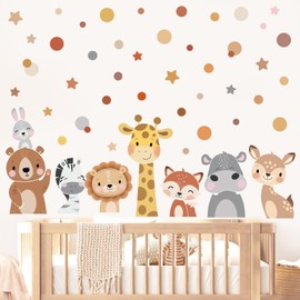 wondever Wall Sticker Forest Animals Safari Giraffe Bear Dots Polka Wall Sticker Wall Decoration for Children's Room Baby Room Bedroom
