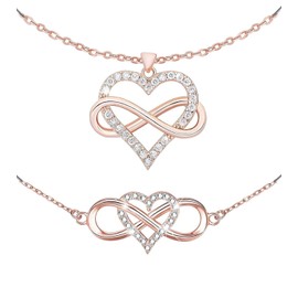 ChicGems Infinity Love Necklace and Bracelet Jewelry Sets Gifts for Women 2 Pcs (Rose Gold)