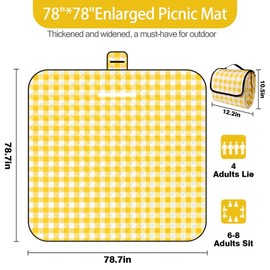 XEHAHOSH 78.7’’* 78.7’’ Extra Large Waterproof Picnic Blankets, Three-Layer Thick Foldable Outdoor Blanket, All-in-one Portable, Suitable for Park Picnics, Camping, Beach, Indoor Blanket (Yellow)