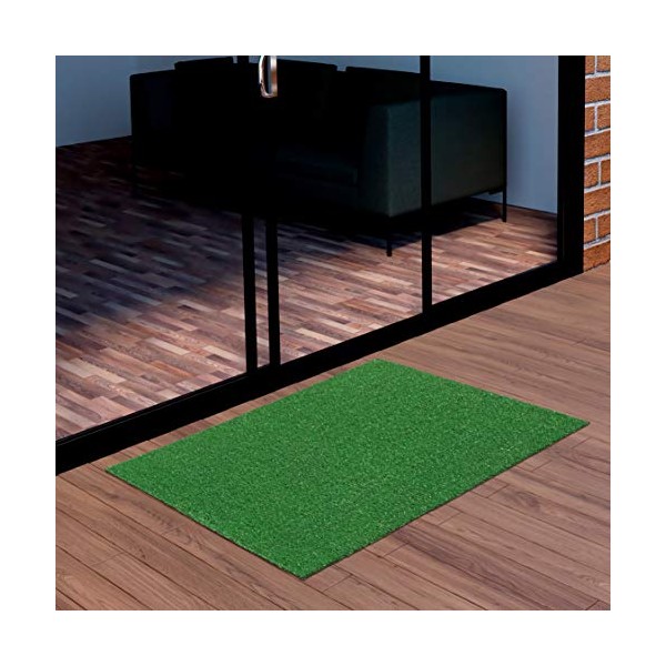 Ottomanson Evergreen Collection Waterproof Solid Grass Design 22x30 Indoor/Outdoor Artificial Grass Doormat, 22" x 30", Green