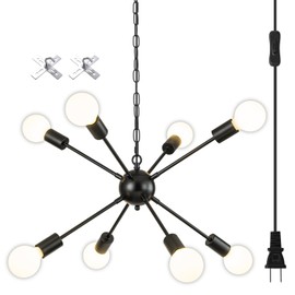 SineRise Plug-in Sputnik Chandeliers Black, 8 Lights Modern Sputnik Lighting Fixture with Adjustable Height for Dining Room, Living Room, Kitchen, Bedroom and Hallway