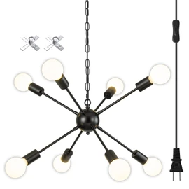 SineRise Plug-in Sputnik Chandeliers Black, 8 Lights Modern Sputnik Lighting Fixture with Adjustable Height for Dining Room, Living Room, Kitchen, Bedroom and Hallway