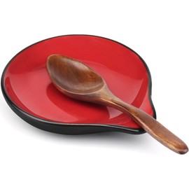 VanlonPro Ceramic Spoon Rest, 5 Inch Spoon Holder for Stove Top, Kitchen Counter, Utensils, Ladle, Coffee Spoons, Cooking Spoons, Spatula, Tongs, Housewarming Gifts, Heat-Resistant, Red & Black