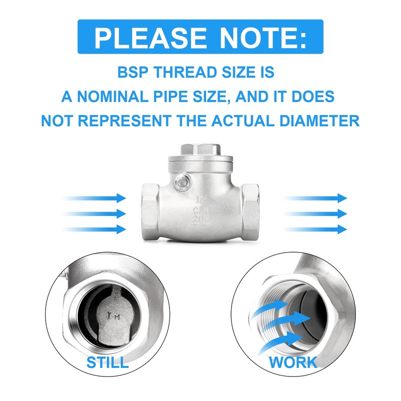 ERGAOBOY 1/2" BSP 304 Stainless Steel Check Valve, Female x