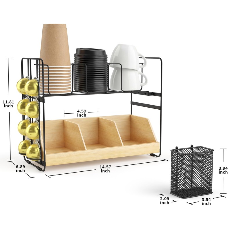 CACHOLIV Coffee Station Organizer for Countertop - Bamboo Bar Organizer