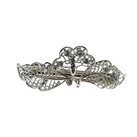 Womens Girls Diamante Crystal Stone Wedding Birthday Party Evening Ponytail Fine Medium Hair Accessories Occasion Barrette Hairpin Grip French Spring Clip Vintage Look 7.5cm Silver Tone Metal Butterfly