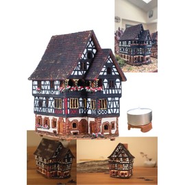 Midene Ceramic Miniature Replica of The Original House in Kaysersberg, France, Tea Light Candle Holder Home Decor Small Clay Tiny House