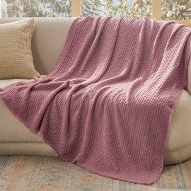 Bedsure Dusty Rose Throw Blanket for Couch - Decorative Woven Throw Gifts with Tassels, Soft and Lightweight Farmhouse Blankets for Couch and Sofa, 50x60 Inches