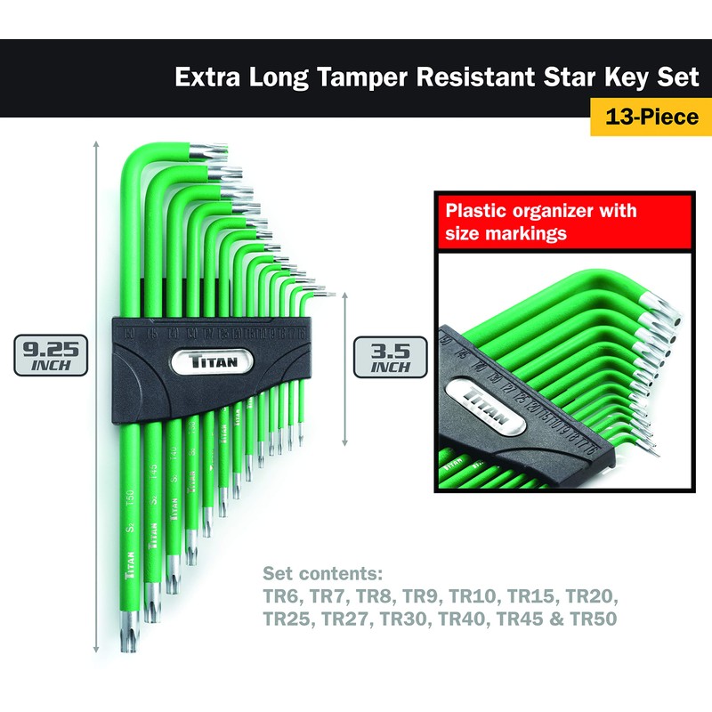 Titan Tools 12715 Extra-Long Arm Tamper Resistant Star Key Set