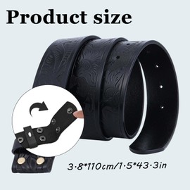 Mens Leather Belt Strap Without Buckle Vintage Replacement Leather Belt Strap with Snap on Buckle Width Western Belt Strap for Men without Buckle 1.5" Wide Floral Engraved Embossed Leather Belt Strap