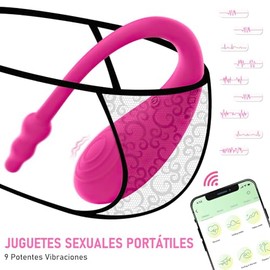 Remoto Inteligente Massager, Silencioso Vibradorador para Mujer Inalambrico, 9 Modos, IPX7 Impermeable, Portátil, Material de Silicona Suave, App con Ios Android, USB Recargable (Rosa)