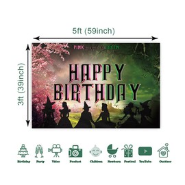 Witch Theme Party Decorations,5x3FT Witch Happy Birthday Banner, Backdrop, Pink and Green Party Decorations