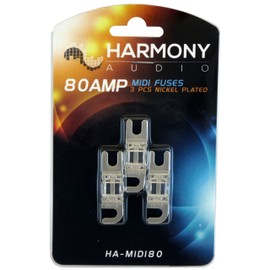 Harmony Audio HA-MIDI80 Car Stereo Fuseholder 3 Pack 80 Amp MIDI Fuses - Nickel Plated