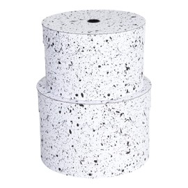 Bigso Box of Sweden Set of 2 Decorative Paper Round Storage Boxes with Lids - Stackable Hat Box Style Storage Containers - Small Box Organisers for Bits & Bobs - Black Speckled