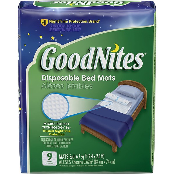 Goodnites Disposable Bed Mats for Bedwetting, 2.4 x 2.8 ft, 36 Ct (4 Packs of 9)