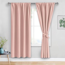 JIUZHEN Blush Pink Blackout Curtains for Bedroom - Curtain Drapes Set of 2 Panels with Tiebacks, Thermal Insulated Room Darkening Noise Reducing, 42 x 72 Inch Curtains for Girls Room