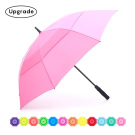 RUMBRELLA Golf Umbrella Windproof Double Canopy UV Umbrella UPF 50+ Auto Open 55IN, Bright Pink
