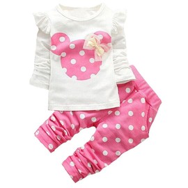 MH-Lucky Baby Girl Clothes Infant Outfits Set 2 Pieces Long Sleeved Tops + Pants, Pink, 18-24 Months