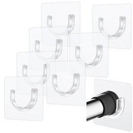 Shower Curtain Rod 8 PCS No Drill Retainer Brackets Tension Holders Adhesive Holder Closet Hooks Rods For Bathroom Wardrobe Curved Clips Wall Strip Plastic Self Stick On Peel and Support Mount Sticker