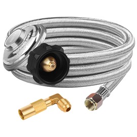 DOZYANT 6 Feet Braided Propane Regulator and Hose, QCC1 Universal Grill Regulator Replacement Parts with 90 Degree Elbow Adapter for Blackstone 17 inch and 22 inch Tabletop Griddle Grill