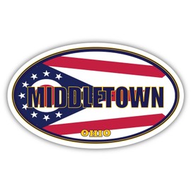 3 Pack 2x3 inches | Middletown City Ohio State Flag | OH Flag Butler County Oval State Colors Construction Toolbox, Hardhat, Lunchbox, Helmet, Mechanic, Luggage