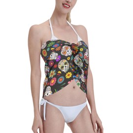 Mshutbna Skull Short Sarong Beach Wrap Sheer Swimsuit Cover Up Skirt for Momen