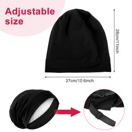 2 Pcs Silk Satin Bonnet, Adjustable Hair Wrap for Sleeping Night Hats for Women and Men Silk Lined Slouchy Beanie Hat (US, Alpha, Small, Large, Black)