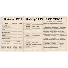 90 th Birthday Party Games, Set of 3 Activities for 10 Guests, Born in 1935 Games Bundle, Birthday Party Supplies for Adults, Pack of 30 Cards