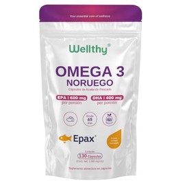 Wellthy Omega 3 Epax® 130 Cápsulas Ácidos Grasos 2000mg. Aceite de Pescado Noruego Ultraconcentrado. 30% EPA y 20% DHA La más alta concentración, Alta