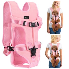 SlowTon Dog Carrier Backpack for Small Medium Dogs, Legs Out & Easy-Fit Dog Cat Puppy Front Carriers Bag for Pet Up to 35lbs, Adjustable Breathable Pet Backpack for Traveling Camping Hiking (Pink,S)