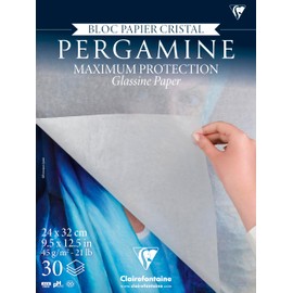 Clairefontaine 976100C Glued Parchment Pad 24 x 32 cm 45 g 30 Sheets Soft Crystal Paper Slightly Transparent Ideal for Protecting Drawings