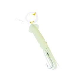 BLUEWING 12in Soft Squid Lures Saltwater LED Glow with 9/0 Stainless Steel Hook and 300LB Mono Line Trolling Deep Drop Light Fish Octopus Skirts, 1pc, Luminous-Disco Light