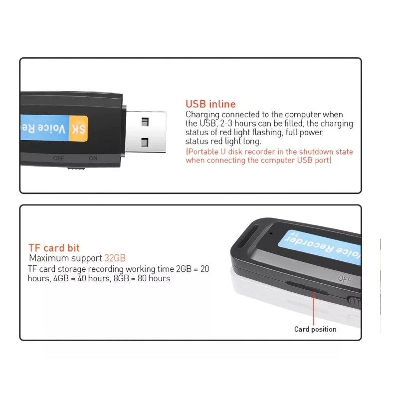 SK Grabadora De Sonido Usb Portátil Multifunción Flash Drive
