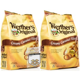Werther's Original Creamy Caramel Filled Pack of 2 - Bulk Bags of Hard Candy Individually Wrapped (27 oz) Each - Werthers Caramel Filled Candy - Bundle with Ballard Products Pocket Bag