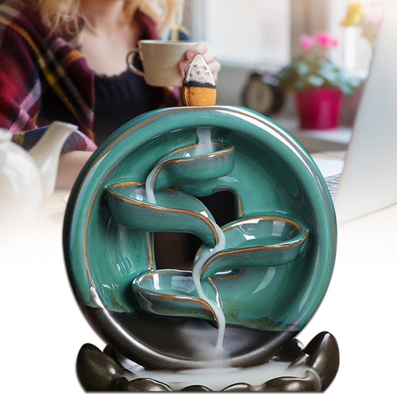 Backflow Incense Burner Waterfall Lotus Base Ceramic Holder Aromatherapy Ornament